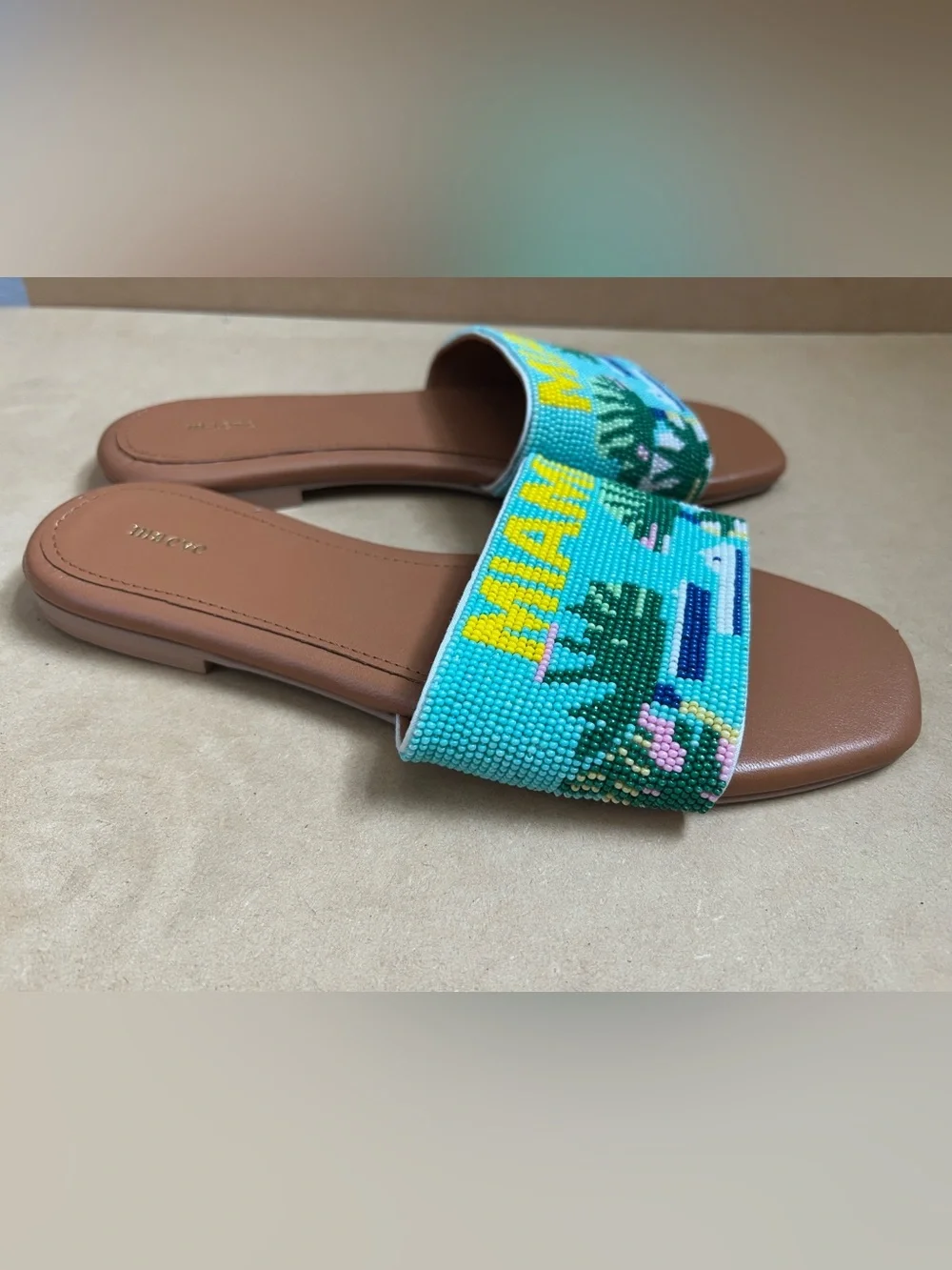 New Anthropologie Maeve The Fiona Beaded Miami Slide Sandals Shoes Size 36